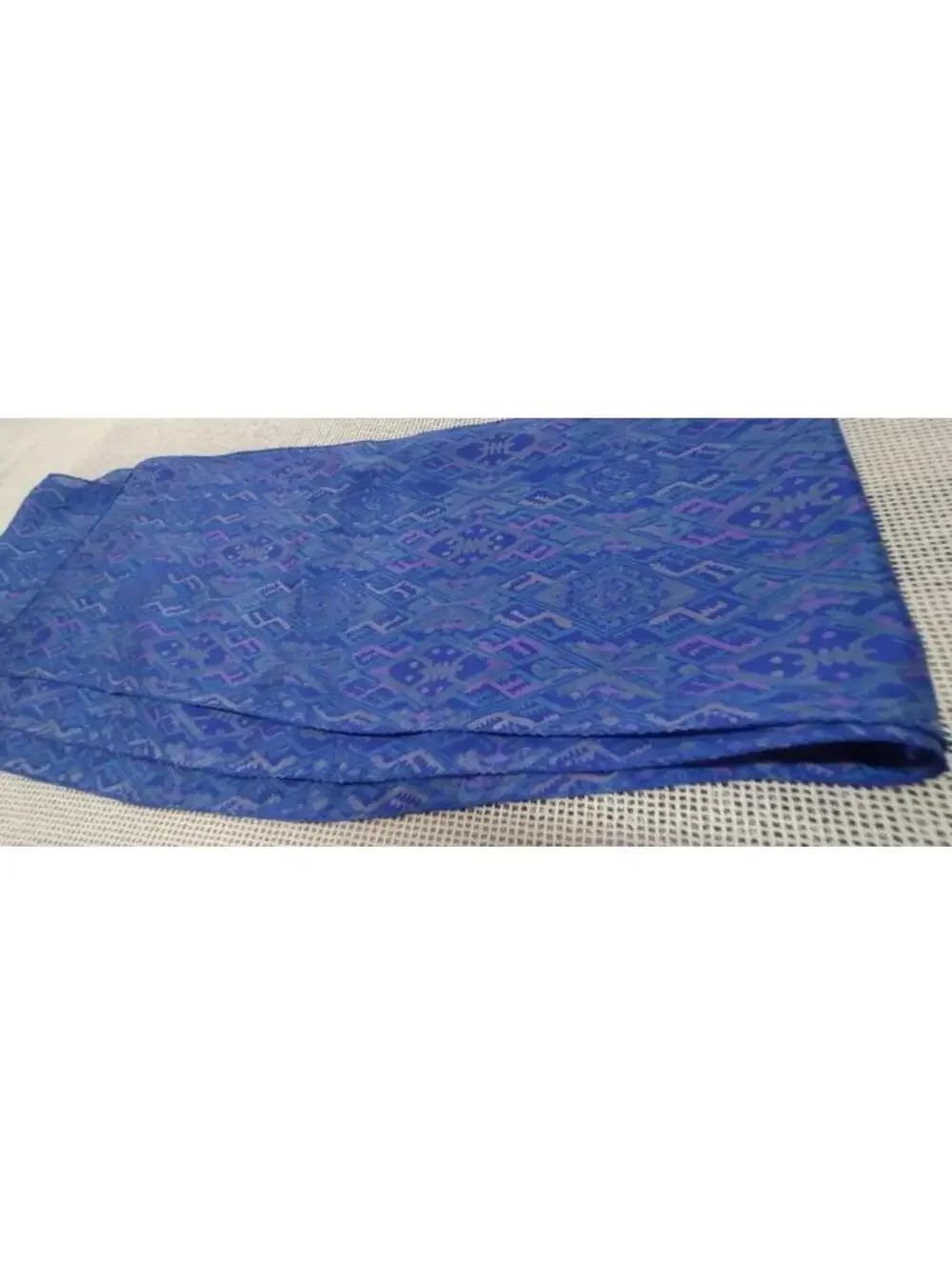 Vintage 1990s Abstract Pure Silk Very Long Scarf Cobalt Blue Blues Diamond Chic